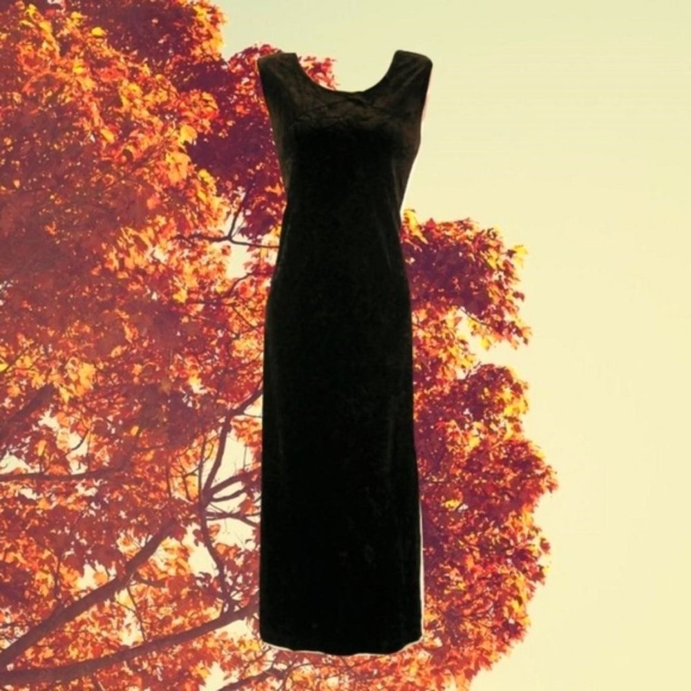 grunge 1990s vintage brown velvet maxi dress size petite medium